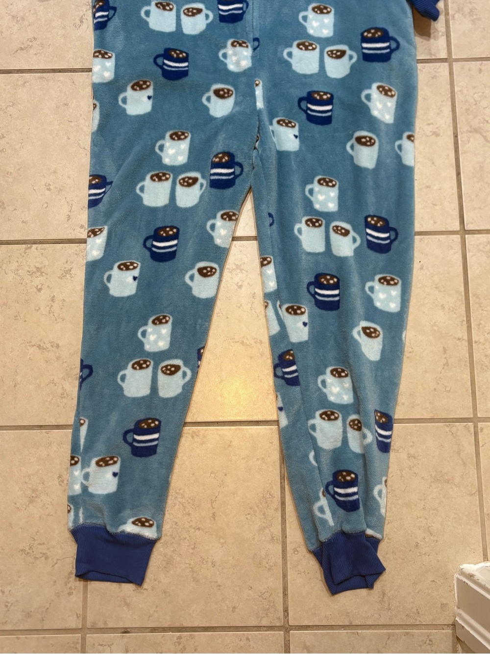 Munki Munki Ladies Plush Hooded One Piece Onesie Pajamas Blue Coffee Cup NWT - Picture 2 of 11